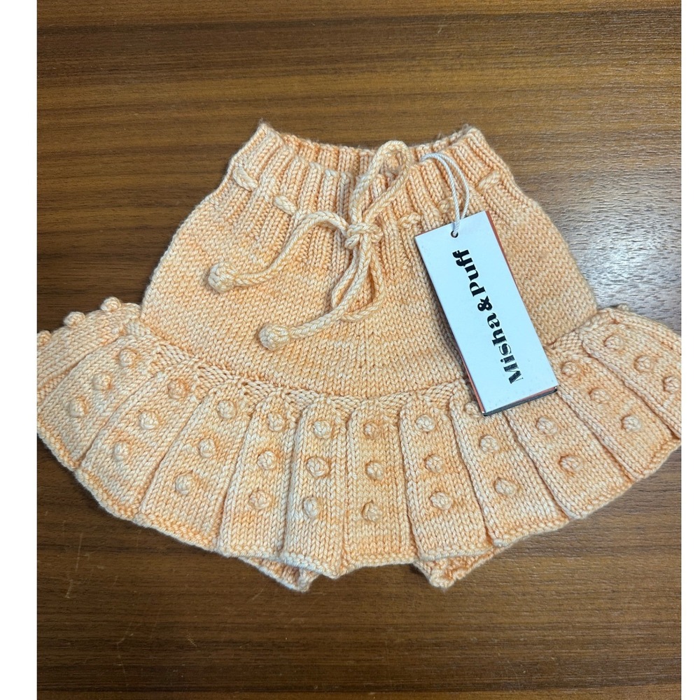 Misha & Puff Skating Pond Skirt 100% Merino Wool Kids 2-3Y Blush Popcorn Knit